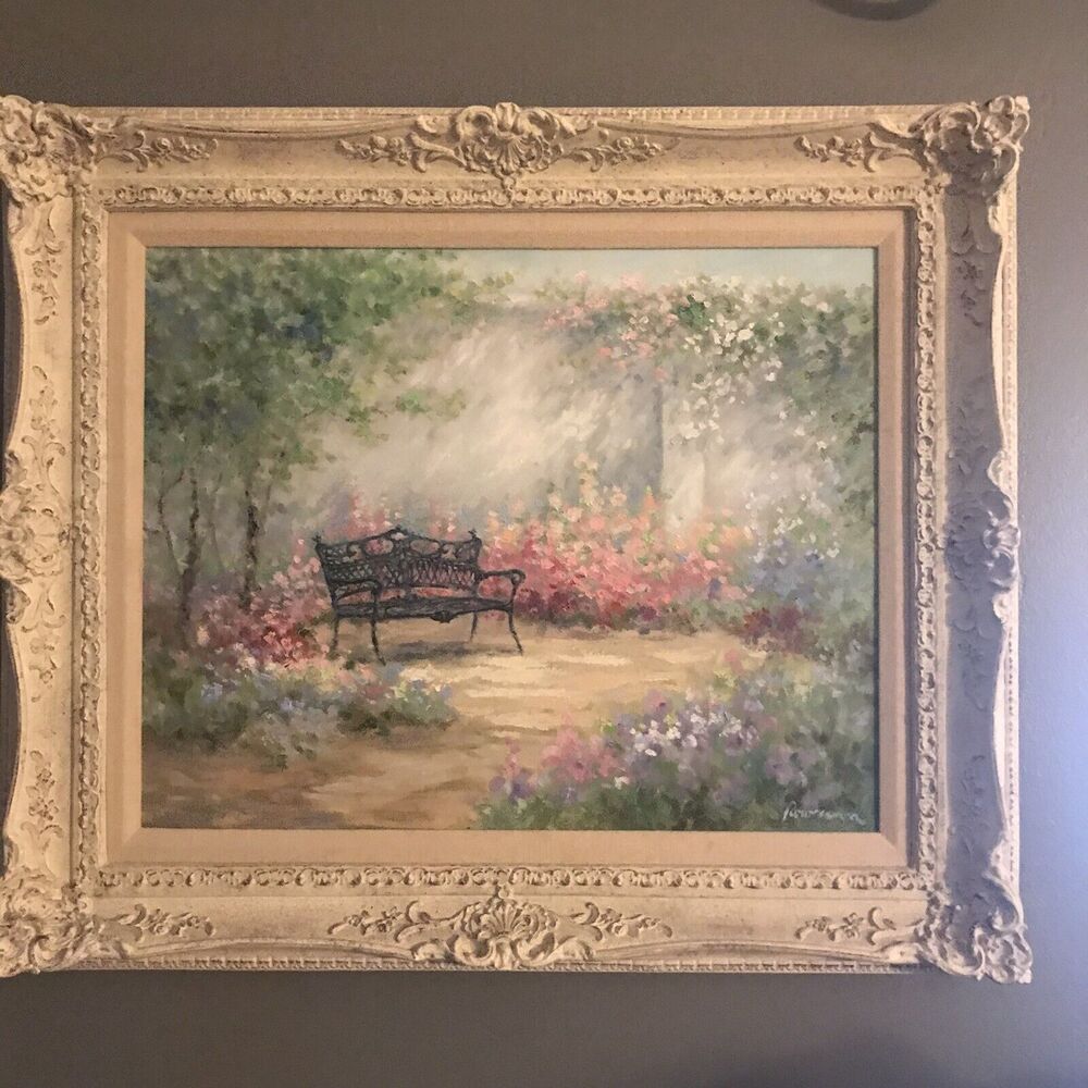 ORIGINAL ROWENNA ANDERSON Oil Painting Signed Framed Art Victorian Garden